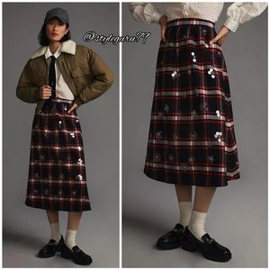 NWT, Anthropologie, MAEVE EMBELLISHED PLAID MIDI SKIRT